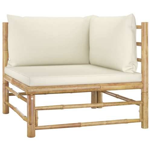 Kutna vrtna sofa od bambusa s krem bijelim jastucima