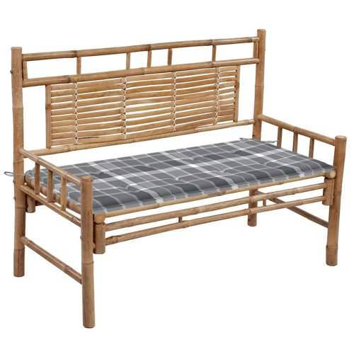 Vrtna klupa s jastukom 120 cm od bambusa - Sivi karirani uzorak 120 x 50 x 4 cm 1 2 Cijena