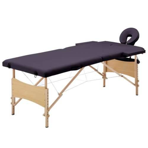 Sklopivi stol za masažu s 2 zone drveni ljubičasti Cijena