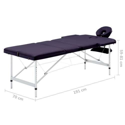 Sklopivi stol za masažu s 3 zone aluminijski ljubičasti Cijena