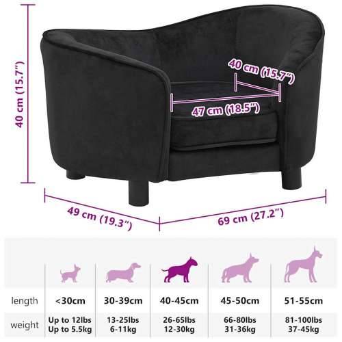 Sofa za pse crna 69 x 49 x 40 cm plišana - Crna Cijena