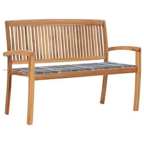 Složiva vrtna klupa s jastukom 128,5 cm od masovne tikovine - Sivi karirani uzorak 120 cm 1 Cijena