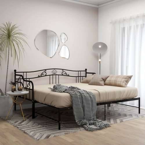 Okvir za krevet na razvlačenje crni metalni 90 x 200 cm - Crna Cijena