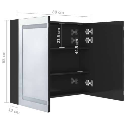 LED kupaonski ormarić s ogledalom sjajni crni 80 x 12 x 68 cm Cijena