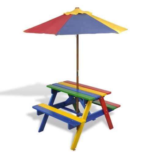 Dječji stol & klupe za piknik sa suncobranom četiri boje Cijena