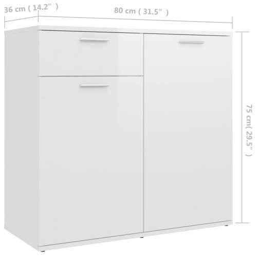 Komoda sjajna bijela 80 x 36 x 75 cm od konstruiranog drva - Visoko sjajno bijela 1 80 cm Cijena