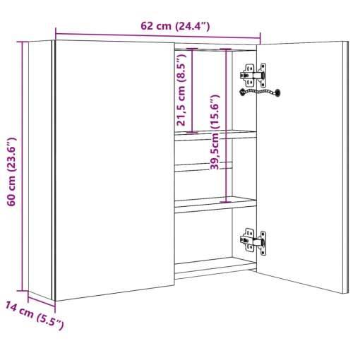 LED kupaonski ormarić s ogledalom sivi 62 x 14 x 60 cm - Siva 62 x 14 x 60 cm 1 Cijena