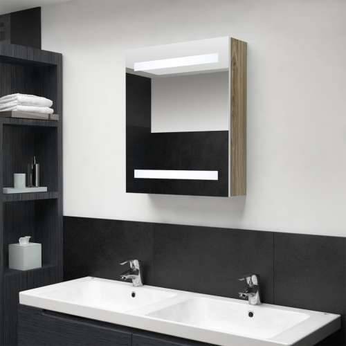 LED kupaonski ormarić s ogledalom bijeli i hrast 50x14x60 cm