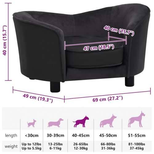 Sofa za pse crna 69 x 49 x 40 cm od pliša i umjetne kože - Crna Cijena