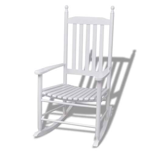 Stolica za ljuljanje sa zakrivljenim sjedalom bijela drvena Cijena