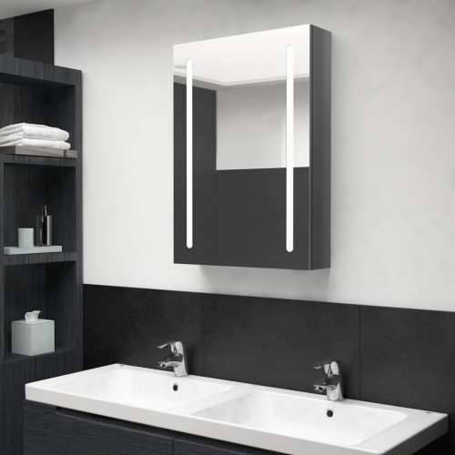 LED kupaonski ormarić s ogledalom sjajni sivi 50 x 13 x 70 cm