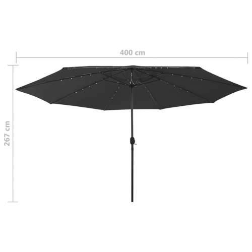 Vrtni suncobran s LED svjetlima 400 cm crni - Crna 1 Cijena