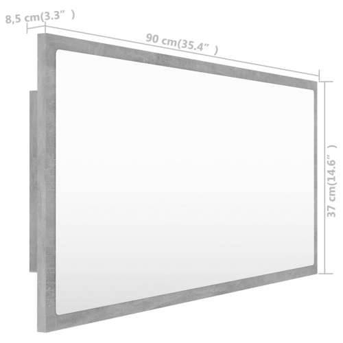 LED kupaonsko ogledalo siva boja betona 90x8,5x37 cm akrilno - Beton siva 1 Cijena