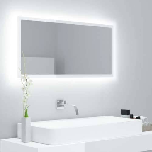 LED kupaonsko ogledalo visoki sjaj bijelo 90 x 8,5 x 37 cm drvo Cijena