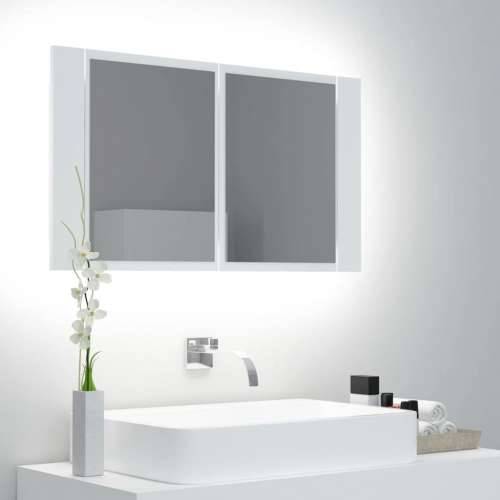 LED kupaonski ormarić s ogledalom bijeli 80x12x45 cm akrilni