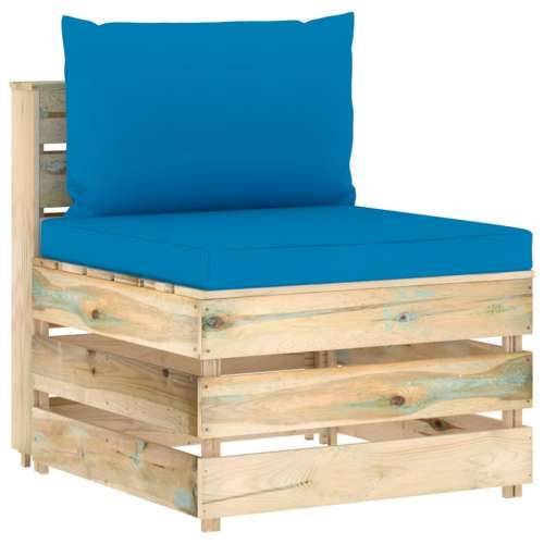 Modularna srednja sofa s jastucima od zeleno impregniranog drva - Svjetloplava i smeđa 1 srednja sofa Cijena