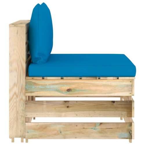 Modularna srednja sofa s jastucima od zeleno impregniranog drva - Svjetloplava i smeđa 1 srednja sofa Cijena