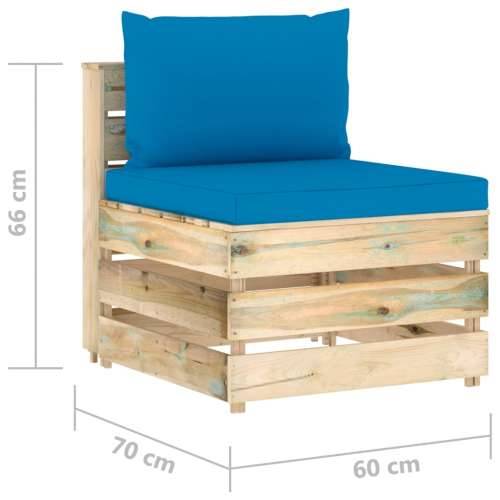 Modularna srednja sofa s jastucima od zeleno impregniranog drva - Svjetloplava i smeđa 1 srednja sofa Cijena