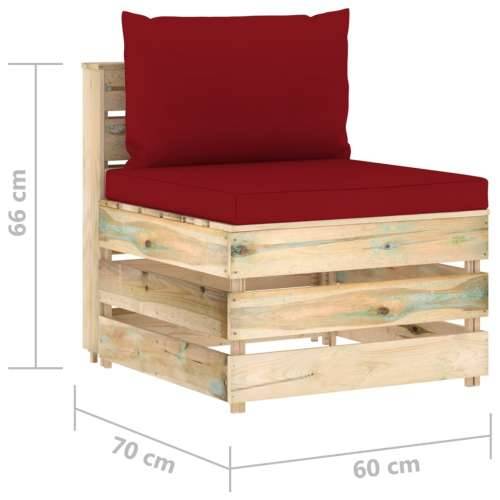 Modularna srednja sofa s jastucima od zeleno impregniranog drva - Crvena boja vina i smeđa 1 srednja sofa Cijena