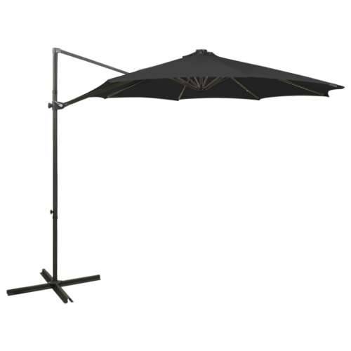 Konzolni vrtni suncobran sa stupom i LED svjetlima 300 cm crni - Crna 1 Cijena