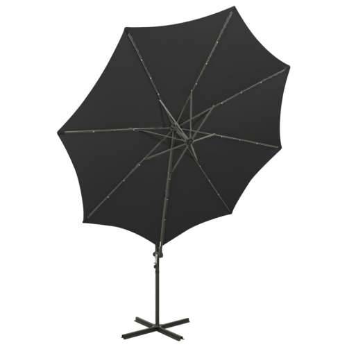 Konzolni vrtni suncobran sa stupom i LED svjetlima 300 cm crni - Crna 1 Cijena