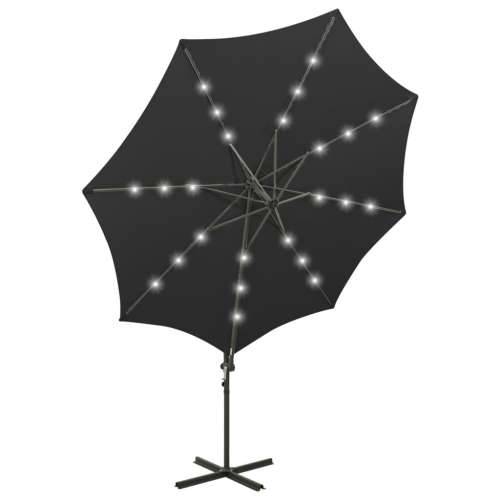 Konzolni vrtni suncobran sa stupom i LED svjetlima 300 cm crni - Crna 1 Cijena