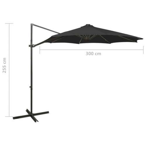 Konzolni vrtni suncobran sa stupom i LED svjetlima 300 cm crni - Crna 1 Cijena
