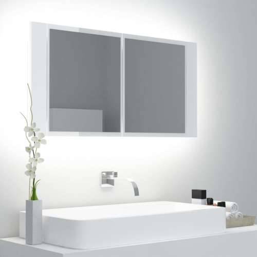 LED kupaonski ormarić s ogledalom sjajni bijeli 90x12x45 cm Cijena