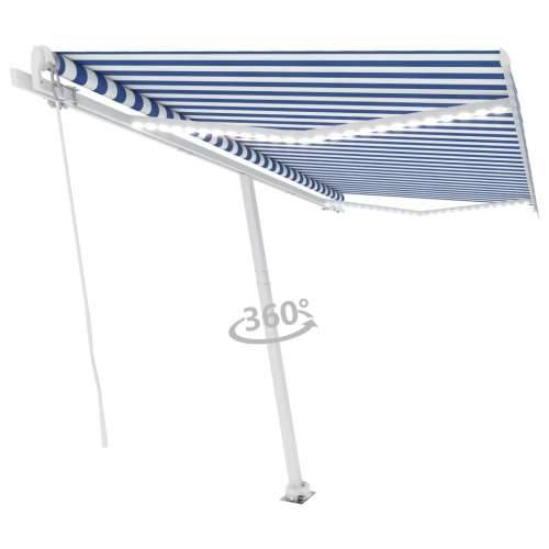 Tenda na ručno uvlačenje s LED svjetlom 450x300 cm plavo-bijela - Plava i bijela 450 x 300 cm 1 Cijena
