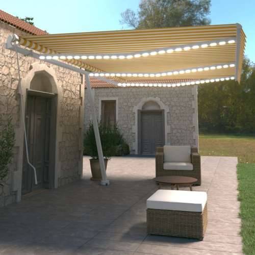 Tenda na ručno uvlačenje s LED svjetlima 600x350 cm žuto-bijela - Žuta i bijela 600 x 350 cm 1 Cijena