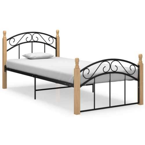 Okvir kreveta crni od metala i masivne hrastovine 90 x 200 cm - Svjetlosmeđa 90 x 200 cm Cijena