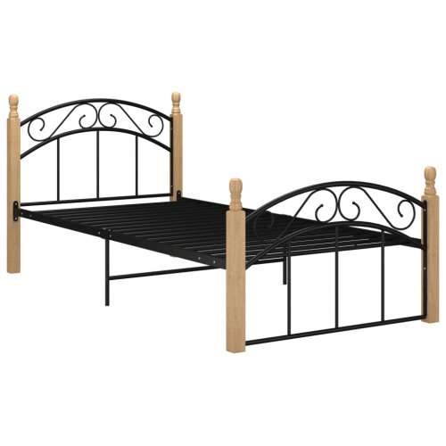 Okvir kreveta crni od metala i masivne hrastovine 90 x 200 cm - Svjetlosmeđa 90 x 200 cm Cijena