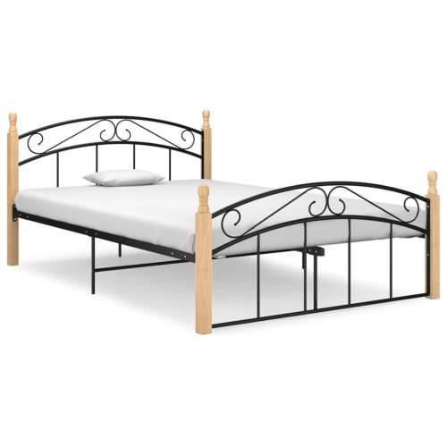 Okvir kreveta crni od metala i masivne hrastovine 140 x 200 cm  - Svjetlosmeđa 140 x 200 cm Cijena
