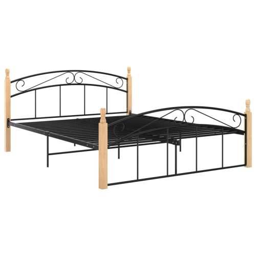Okvir kreveta crni od metala i masivne hrastovine 140 x 200 cm  - Svjetlosmeđa 140 x 200 cm Cijena