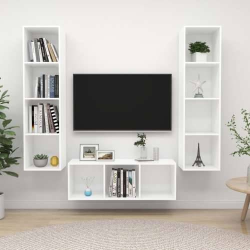 3-dijelni set TV ormarića bijeli od konstruiranog drva - Bijela 1 Cijena