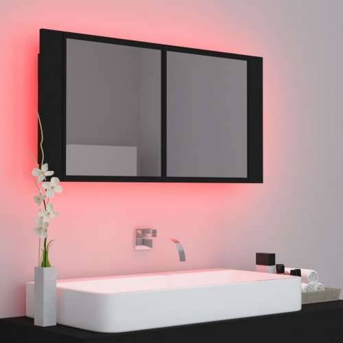 LED kupaonski ormarić s ogledalom crni 90x12x45 cm akrilni Cijena