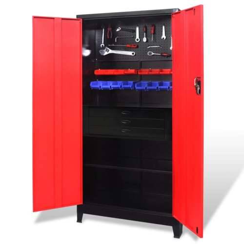Ormar za alat s kutijom čelični 90 x 40 x 180 cm crveno-crni  Cijena