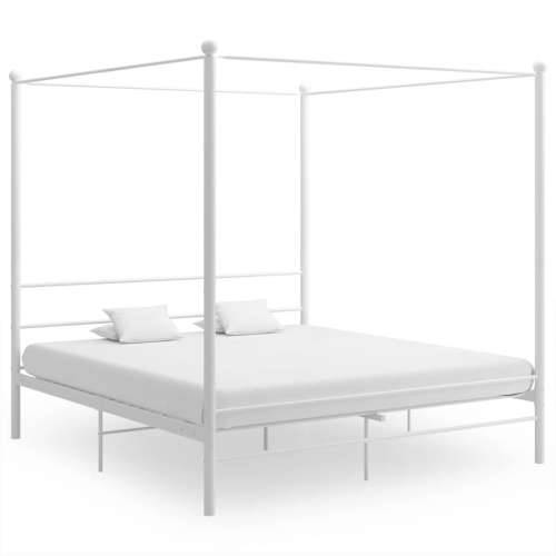 Okvir za krevet s nadstrešnicom bijeli metalni 200 x 200 cm  - Bijela 200 x 200 cm Cijena