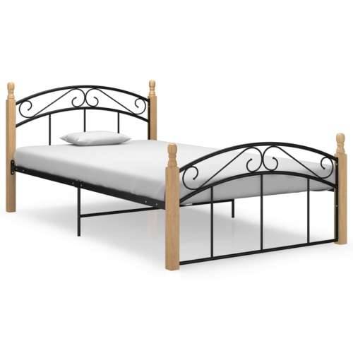 Okvir kreveta crni od metala i masivne hrastovine 120 x 200 cm  - Svjetlosmeđa 120 x 200 cm Cijena