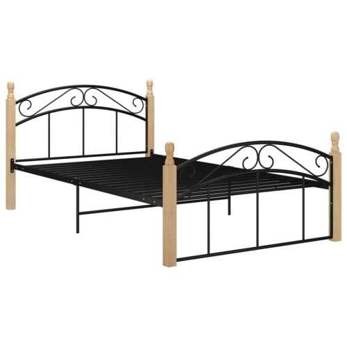 Okvir kreveta crni od metala i masivne hrastovine 120 x 200 cm  - Svjetlosmeđa 120 x 200 cm Cijena