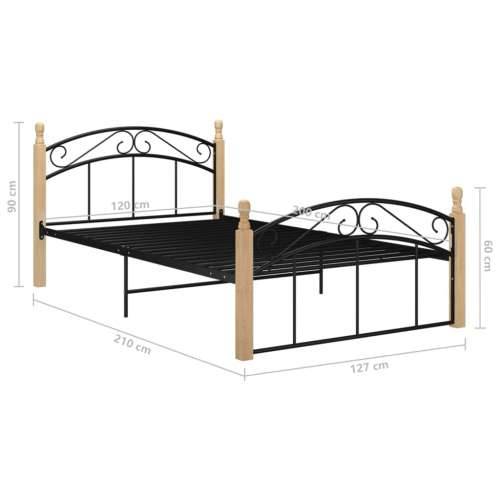 Okvir kreveta crni od metala i masivne hrastovine 120 x 200 cm  - Svjetlosmeđa 120 x 200 cm Cijena