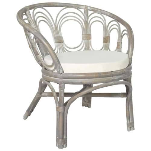 Blagovaonska stolica s jastukom siva prirodni ratan i platno