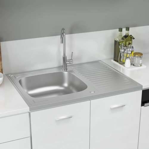 Kuhinjski sudoper s cjedilom srebrni 800 x 600 x 155 mm čelični - 800 x 600 x 155 mm Cijena