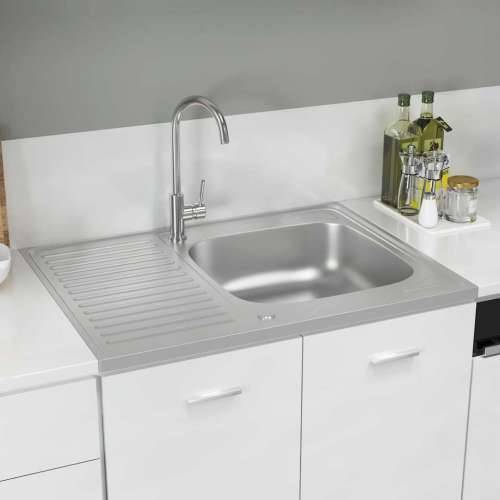 Kuhinjski sudoper s cjedilom srebrni 800 x 600 x 155 mm čelični - 800 x 600 x 155 mm Cijena