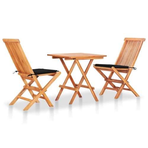 3-dijelni bistro set s crnim jastucima od masivne tikovine - Crna 3 Cijena