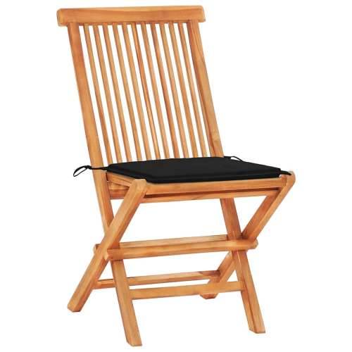 3-dijelni bistro set s crnim jastucima od masivne tikovine - Crna 3 Cijena