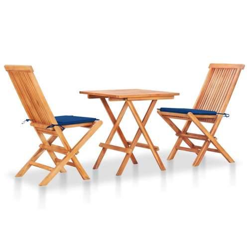 3-dijelni bistro set s kraljevsko plavim jastucima od tikovine - Kraljevski plava 3 Cijena