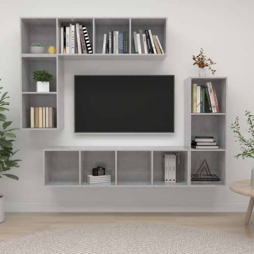 4-dijelni set TV ormarića siva boja betona drveni - Beton siva 1 Cijena