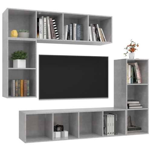 4-dijelni set TV ormarića siva boja betona drveni - Beton siva 1 Cijena