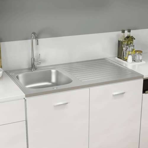 Kuhinjski sudoper s cjedilom srebrni 1000x600x155 mm čelični - 1000 x 600 x 155 mm Cijena